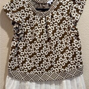 Voy Brown and White Floral Peplum Top